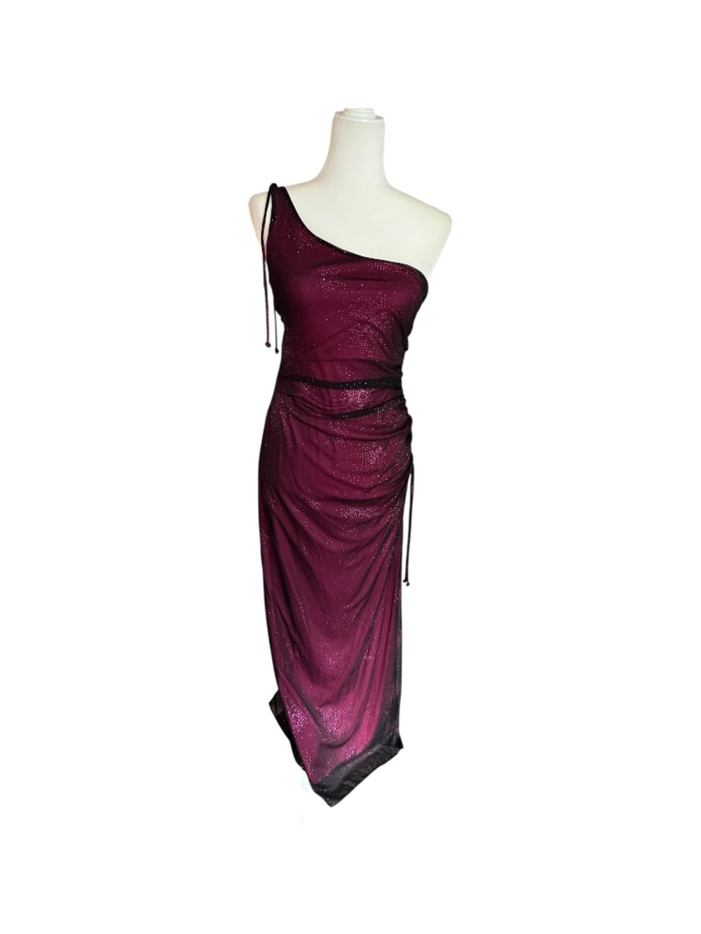 Vintage Y2K Pink & Black Sparkles Bodycon One-Shoulder Gown
